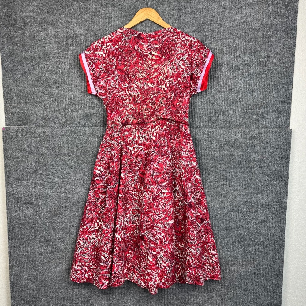 Vtg 50s 60s Kay Whitney Dress Womens XS Red Floral Fit Flare Belted - Picture 2 of 15
